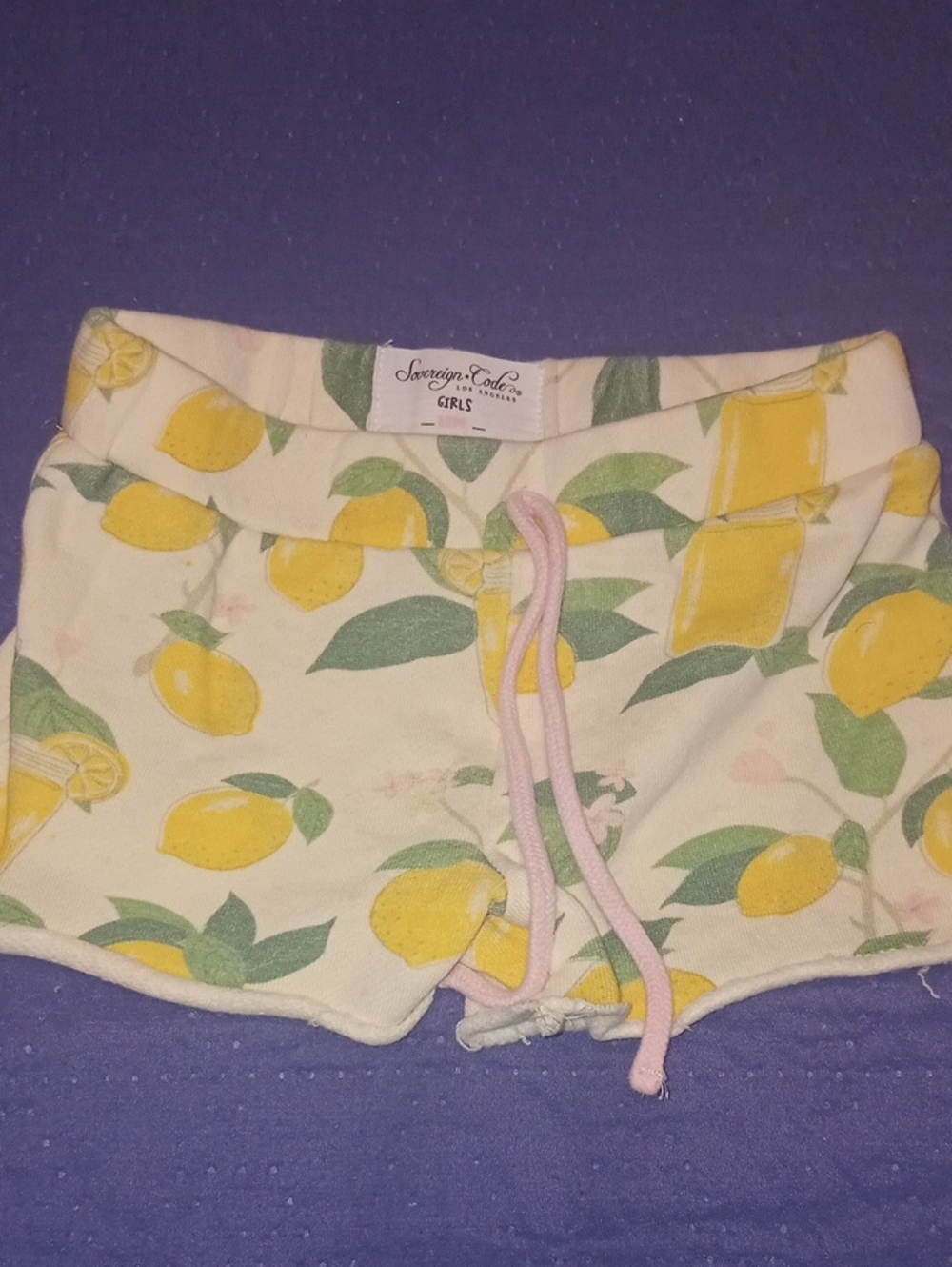 Sovereign Code Cream Shorts with Yellow Lemon Print and  Drawstring Girls 12m